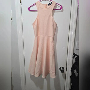 Lulus Dress Womens S Fit Flare Skater Sleeveless Textured Round Neck Lined Pink